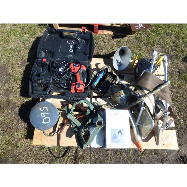 Skil 12 Volt Drill Charger, Battery Trailer Mirrors, Horse Bridle, Funnel and Flood Light