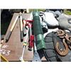 Image 2 : Horse Blankets, Rope, Push Broom, Hatchet, Branch Cutter and Table