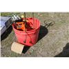 Image 1 : Red Tub c/w Chain Saw and Lawn Ornaments