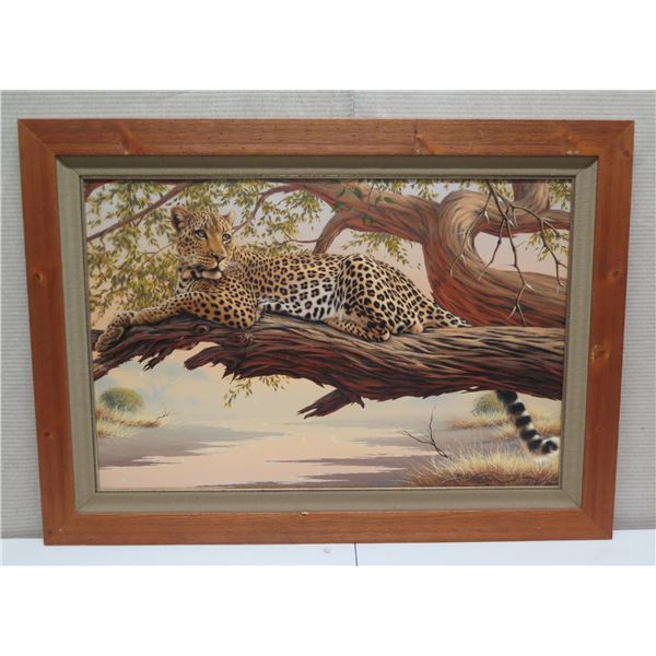 Original Painting on Canvas: Leopard in a Tree, Signed Brian Scott-Dawkins 42"x31"