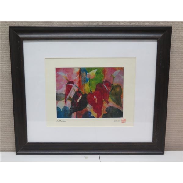 Anthurium Hawaii Artwork w/ Maker's Mark Wood Framed & Matted 23"x19"