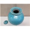 Image 3 : Blue Glazed Crackled Ceramic Ginger Jar w/ Lid by Wayne Turl, Oahu 10" Dia, 16"H