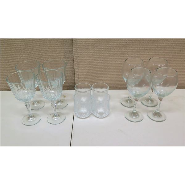 Qty 4 Stemmed Wine Glasses, 4 Cut Glass Wine Glasses & 4 Hi-Ball Glasses