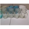 Image 13 : Misc Glassware: Mason Jar Glasses w/ Handles, Ceramic Mugs, Blue Glass Tumblers