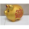 Image 10 : Gold Colored Piggy Bank w/ Asian Markings, Blue Fish & Elephant Plant Holder