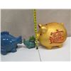 Image 13 : Gold Colored Piggy Bank w/ Asian Markings, Blue Fish & Elephant Plant Holder