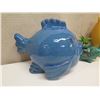 Image 2 : Gold Colored Piggy Bank w/ Asian Markings, Blue Fish & Elephant Plant Holder