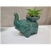 Image 6 : Gold Colored Piggy Bank w/ Asian Markings, Blue Fish & Elephant Plant Holder
