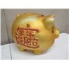 Image 9 : Gold Colored Piggy Bank w/ Asian Markings, Blue Fish & Elephant Plant Holder