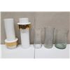 Image 1 : Qty 3 Glass Vases & 2 Global Views Containers w/ Gold Foil Accents