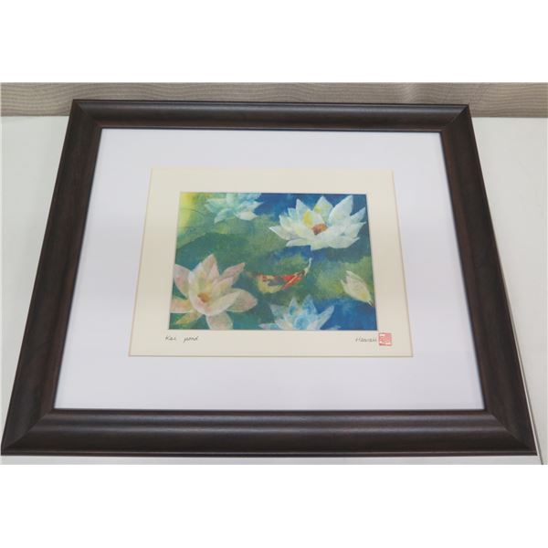 Koi Pond Hawaii Artwork w/ Maker's Mark Wood Framed & Matted 23"x19"