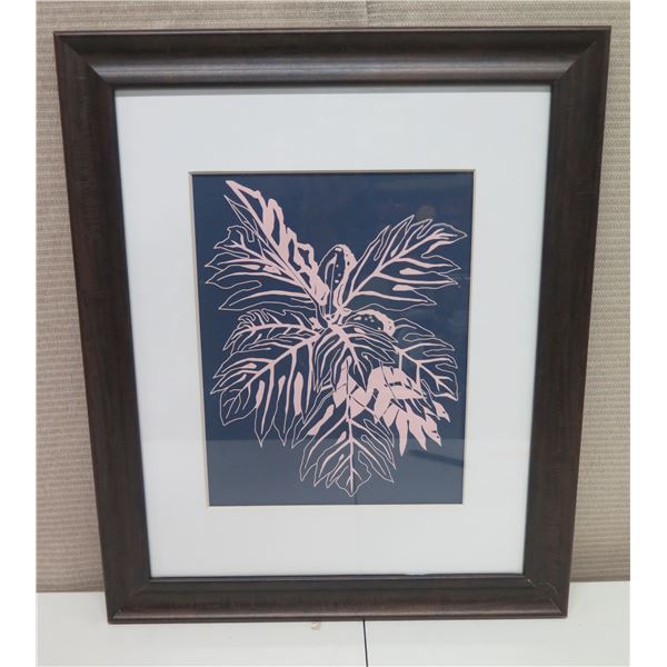 Leaf Motif Artwork Signed by Artist in Wood Frame & Matted 23"x19"