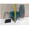 Image 13 : Ceramic Ribbed Vase, Blue Bowl  & Glass Vial in Black Metal Stand