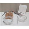 Image 1 : Mikasa Glass Bowl w/ Cut-Out Design, Bee & Willow Cutting Board, Stone Rolling Pin, etc