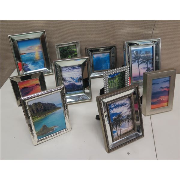 Qty 10 Metal Photo Frames w/ Hawaii Landscape Artwork, Misc Sizes