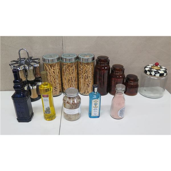 Misc Kitchen Storage: Airtight Pasta Jars, Spice Rack, etc & Multiple Bath Salt Bottles