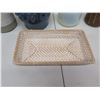 Image 10 : Qty 8 Vases & Decorative Containers Misc Sizes & Designs w/ Woven Tray