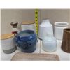 Image 11 : Qty 8 Vases & Decorative Containers Misc Sizes & Designs w/ Woven Tray