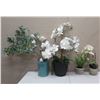 Image 1 : Qty 4 Potted Artificial Flower Plants: Orchids, Berries, Ferns, etc