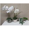 Image 1 : Qty 4 Potted Artificial Flower Arrangements: Orchids, Leaves, Ferns, etc