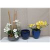 Image 1 : Qty 2 Potted Artificial Flower Arrangements: Orchids, Leaves, etc & Empty Pot