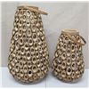 Image 1 : Qty 2 Vases w/ Round Cut Bamboo Ornamentation & Handle 23" & 29"H