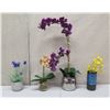 Image 1 : Qty 4 Potted Artificial Flower Plants: Orchids, African Violets, Ferns, etc