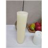 Image 8 : Multiple Candles & Votive Holders, Tray w/ Artificial Fruit, Mirror on Stand & Clock