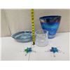 Image 17 : Qty 2 Glass Starfish Décor, 2 Blown Glass Vessels & Crystal Ice Bucket w/ Tongs