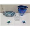 Image 1 : Qty 2 Glass Starfish Décor, 2 Blown Glass Vessels & Crystal Ice Bucket w/ Tongs