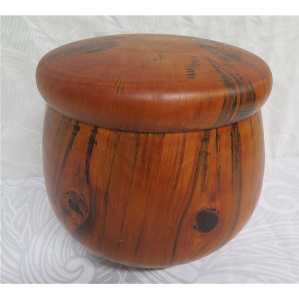 Wooden Bowl 'Umeke Con Mariposa' w/ Cover, by Artist Clemente 10" Dia, 10"H