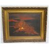 Image 1 : Original Painting, Volcano, Signed by Artist Robinson, Gilded Frame 21"x17"