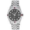 Image 2 : Rolex Mens Stainless Steel Diamond Lugs Rhodium Diamond & Ruby Datejust Wristwat