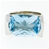Image 4 : Estate 14k White Gold Oval Checkerboard Blue Topaz Ring
