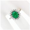 Image 3 : Vintage 14k White Gold 2.89 ctw Oval Cabochon Emerald Diamond Halo Flower Ring