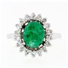Image 4 : Vintage 14k White Gold 2.89 ctw Oval Cabochon Emerald Diamond Halo Flower Ring