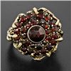 Image 2 : Vintage 14k Yellow Gold and Silver Top Old Cut Garnet Cluster Ring