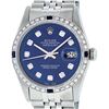 Image 2 : Rolex Mens Stainless Steel Blue Diamond & Sapphire Oyster Perpetual Datejust Wri