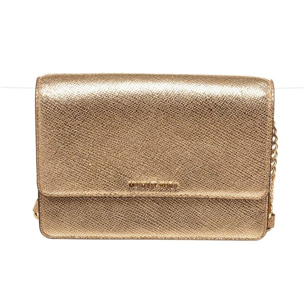 Michael Kors Gold Leather Large Gusset Crossbody Bag