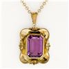 Image 2 : Victorian 8k Gold Octagonal Bezel Set Amethyst Solitaire Pendant Necklace