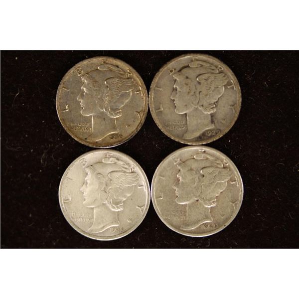 1929-D, 1936-S & 2-1945-D SILVER MERCURY DIMES