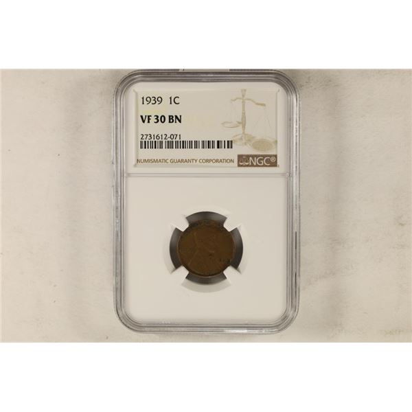 1939 LINCOLN CENT NGC VERY FINE 30 BN