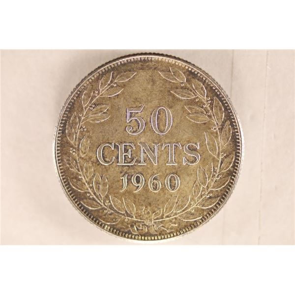1960 LIBERIA 50 CENT COIN .3001 OZ. ASW