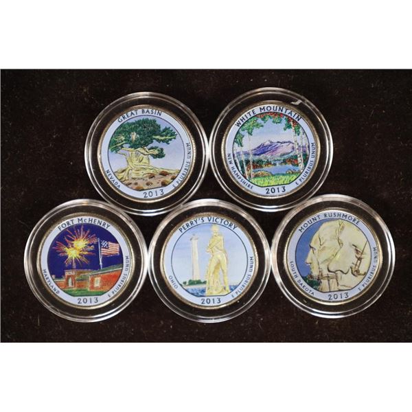 5 COLORIZED N.P.  QUARTERS BRILLIANT UNC IN HARD