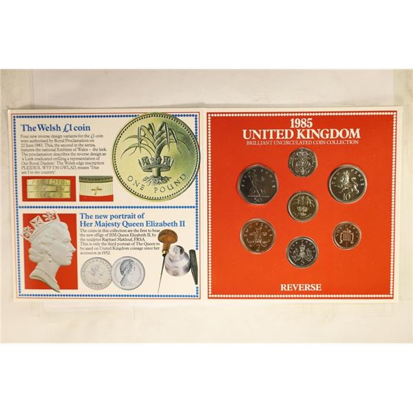 1985 UNITED KINGDOM 7 COIN UNC SET IN ORIGINAL