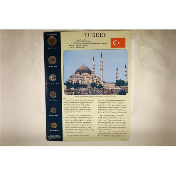 TURKEY 6 COIN UNC SET ON INFORMATIONAL CARDBOARD