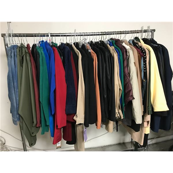 RACK OF ASSORTED SIZED CLOTHING (MANY NEW WITH TAGS) BRANDS INCLUDE; EVERNEW, BLANK NYC, M & G AN...