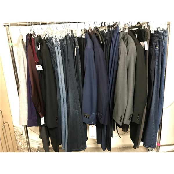 RACK OF ASSORTED SIZED CLOTHING (MANY NEW WITH TAGS) BRANDS INCLUDE; TIGER OF SWEDEN, BERTOLINI, ...