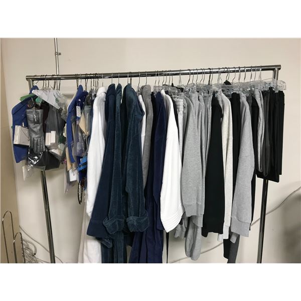 RACK OF ASSORTED SIZED CLOTHING AND ACCESSORIES (MANY NEW WITH TAGS) BRANDS INCLUDE; UNDER ARMOR,...