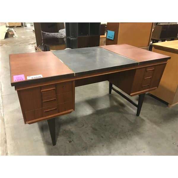 DANISH MODERN DESK WITH MODIFIED FAKE SAFE (DAMAGED)